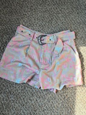 Pastel Multicolor Printed Women’s Belted Shorts